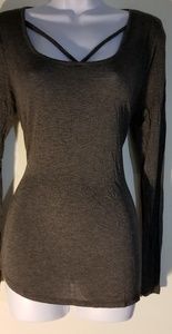 Gray knit top with thin strap detailing